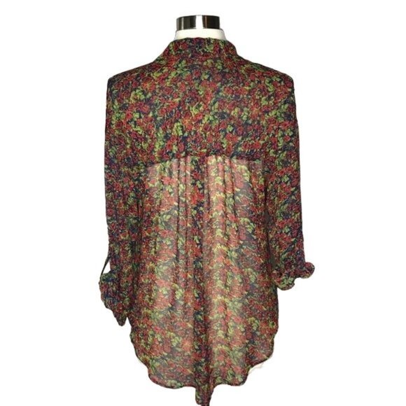 Free People S sheer floral button up red green - Picture 3 of 8